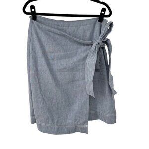 HALOGEN Skirt Womens 12 Light Blue Gray Wrap Tie Zipper Back Coastal Chic Boho C
